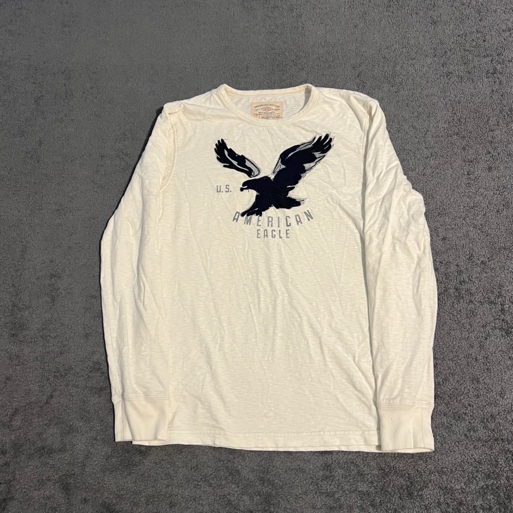 Vintage Y2K American Eagle Mens Long Sleeve Shirt Thermal Embroidered Logo Small